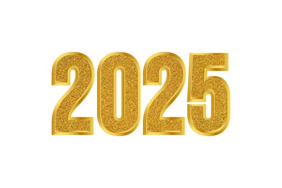 2025 New Year Gold Glitter Lettering