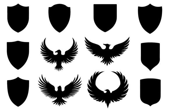Assorted Shield Icon Designs Silhouette