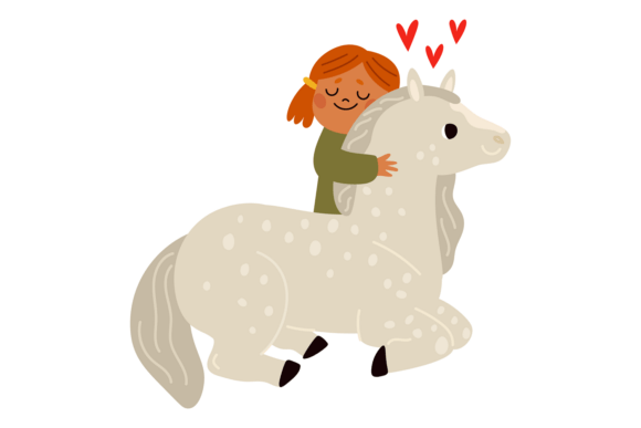 Cartoon Funny Ponies and Girl. Colorful: A Whimsical Addition to Any Space
