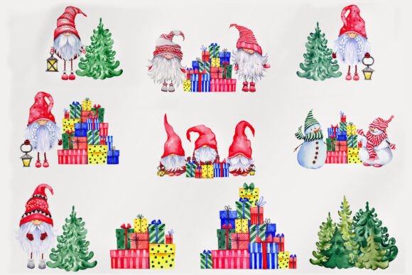 Christmas Snowmen and Gnomes Watercolor