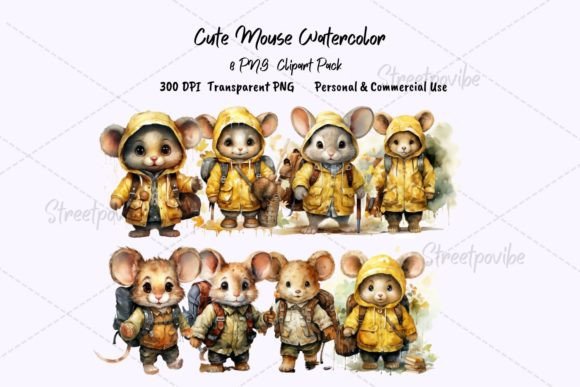 Cute Chibby Mouse Watercolor Clipart PNG for Creative Projects