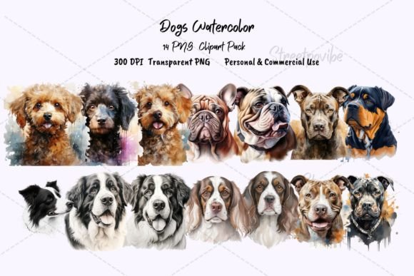 Dog Head Watercolor Clipart PNG Pack Art: A Creative Resource for Designers and Artists