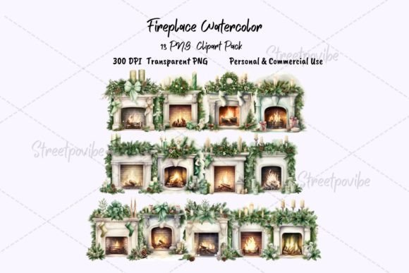 Fireplace Watercolor Clipart PNG Pack: Creative Solutions for Every Project