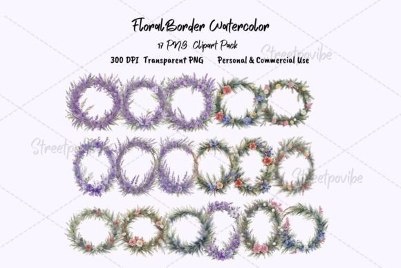 Floral Border Watercolor Clipart PNG Art