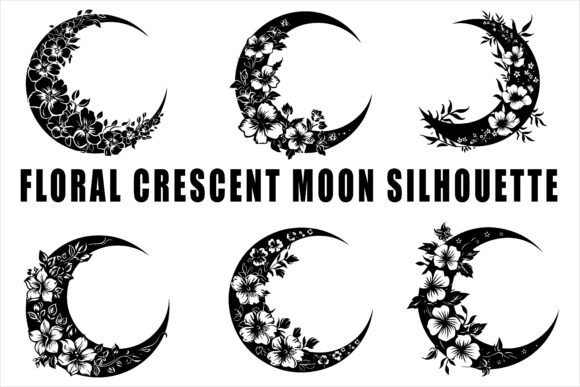 Floral Crescent Moon Silhouette: A Versatile Design for Creative and Practical Use