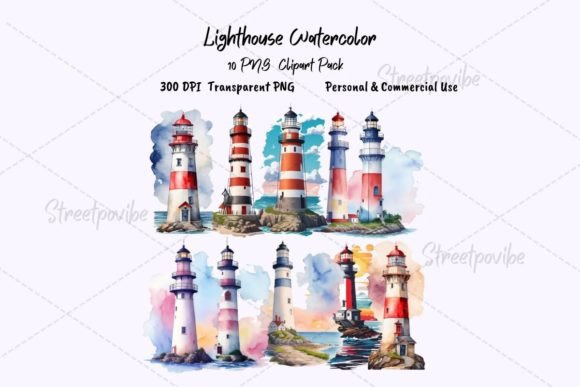 Lighthouse Watercolor Clipart PNG Pack: Enhancing Creativity with Professional-Grade Digital Assets
