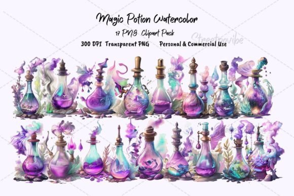 Magic Potion Watercolor Clipart PNG Pack: A Versatile Digital Asset for Creative Projects