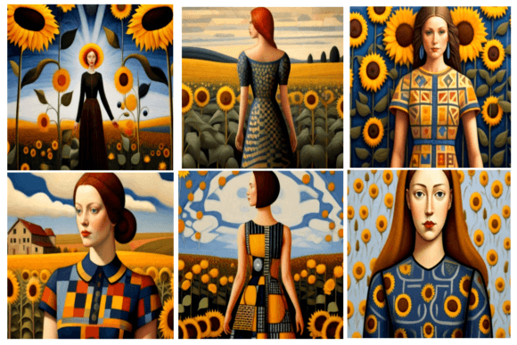 Sunflower Muse Klimt-Inspired Naive Art: A Whimsical Celebration of Color and Craft