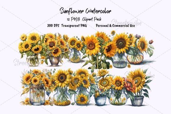 Sunflower Watercolor Clipart PNG Pack