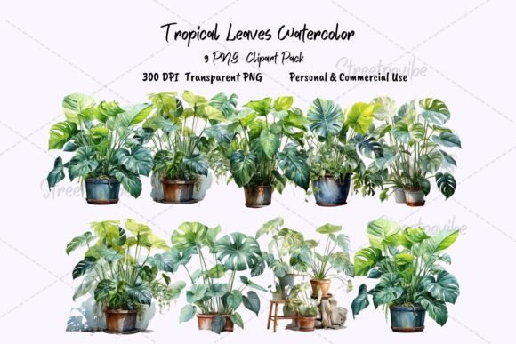 Tropical Leaves Watercolor Clipart PNG: A Versatile Design Resource for Creators and Businesses
