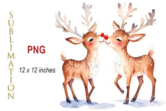 Watercolor Deer Png, Winter Sublimation