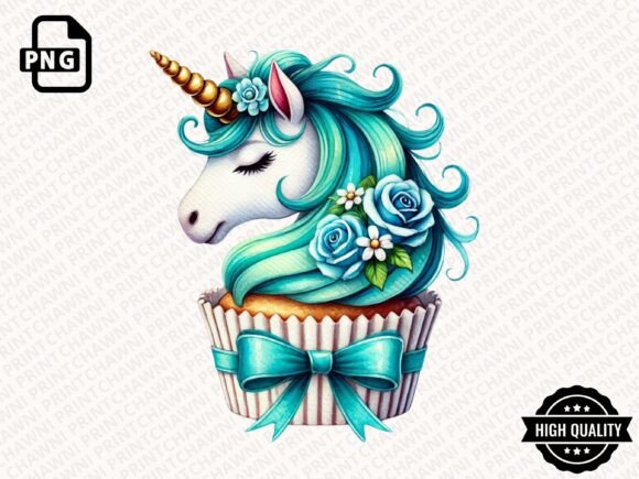 Watercolor Unicorn Cupcake Clipart PNG