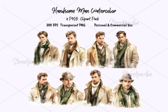 Winter Man Watercolor Clipart PNG Pack